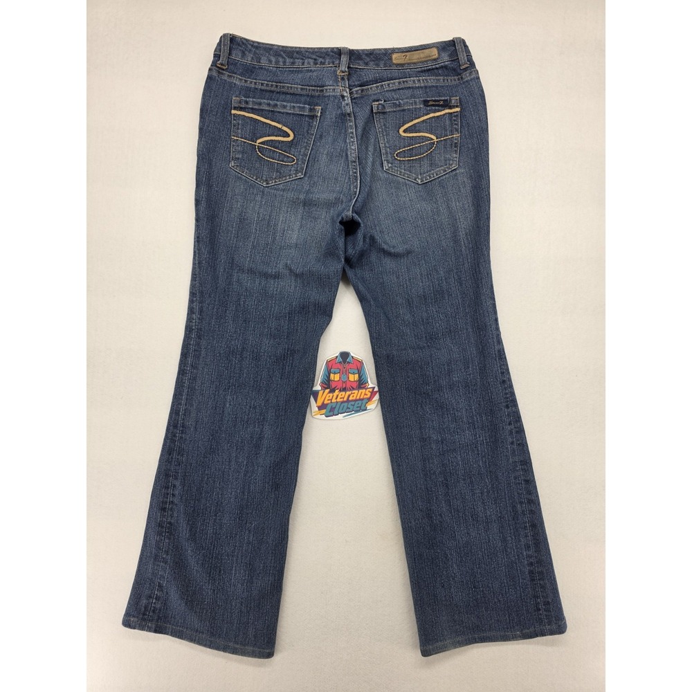 Seven7 Flare Jeans Womens 10 32x30 Medium Wash Mid Rise Stretch Whiskered Denim - Picture 9 of 10